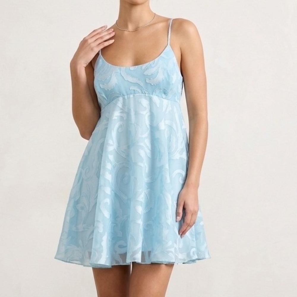 Vintage Victoria's Secret Pink Heart Ice Blue Burnout Floral Babydoll Chemise M